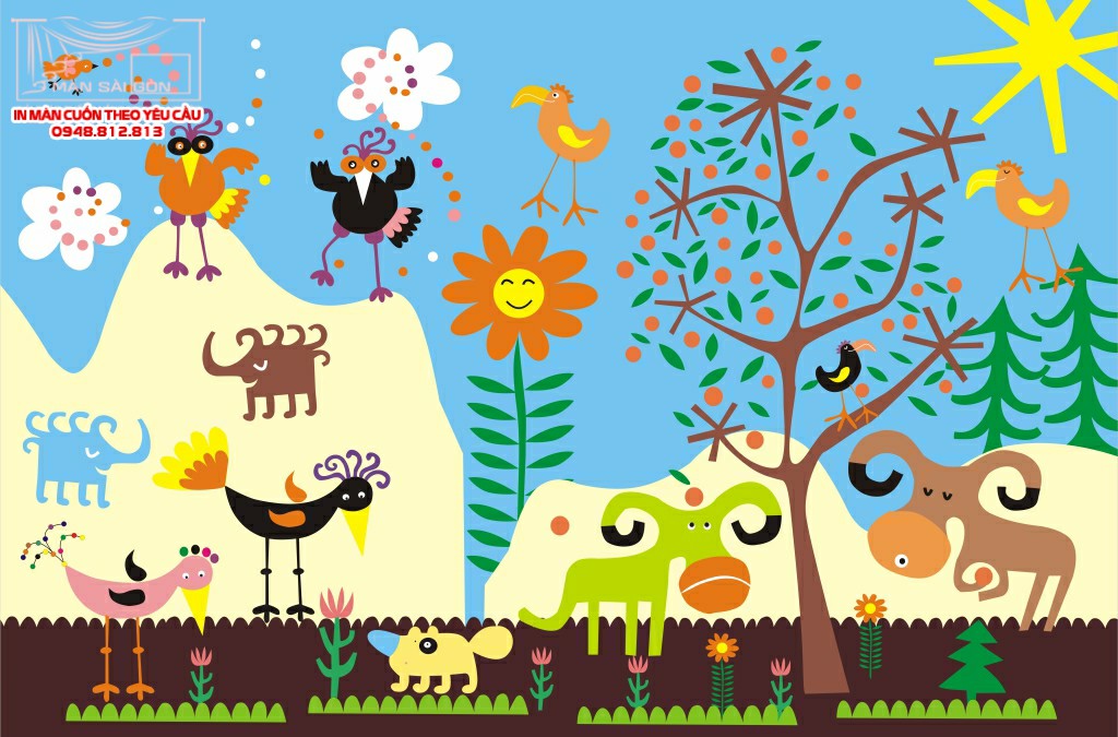 Màn cuốn in tranh hoạt hình cho bé