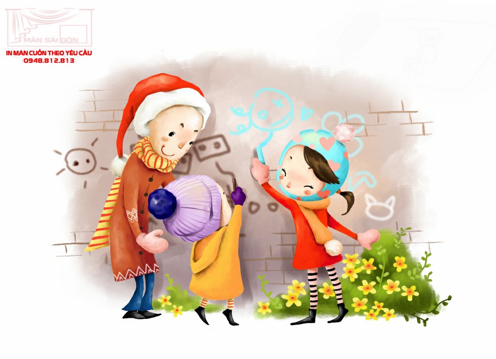 Màn cuốn in tranh hoạt hình cho bé