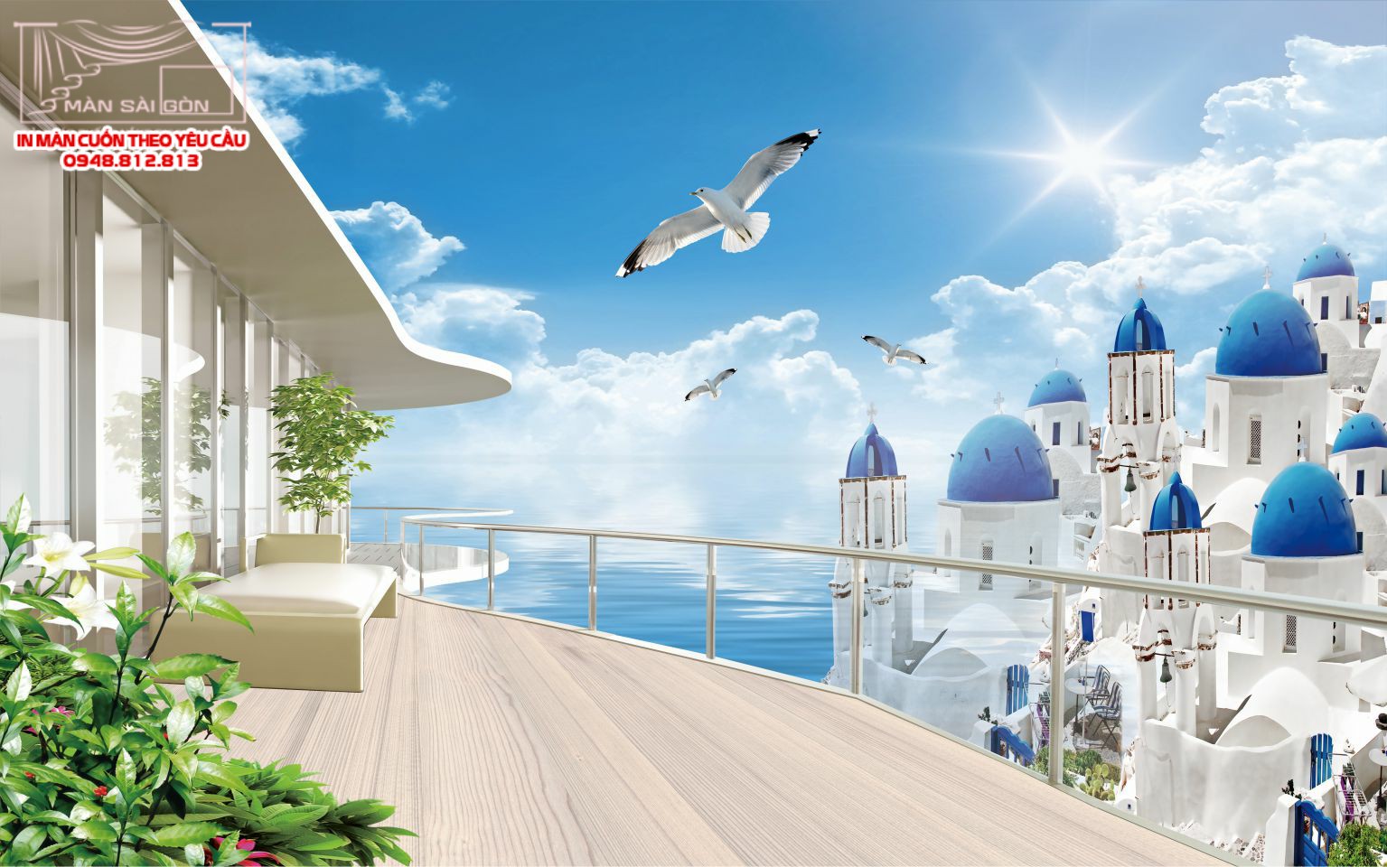 màn cuốn in tranh cảnh biển