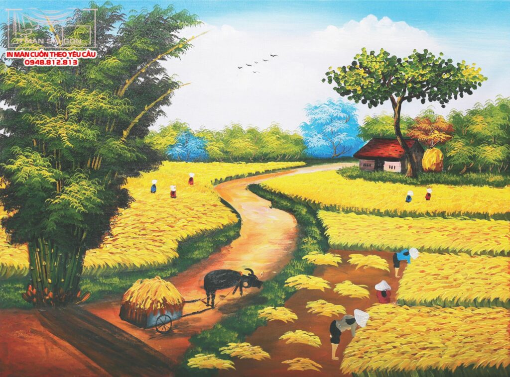 màn cuốn in tranh đồng quê