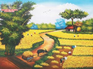 màn cuốn in tranh đồng quê