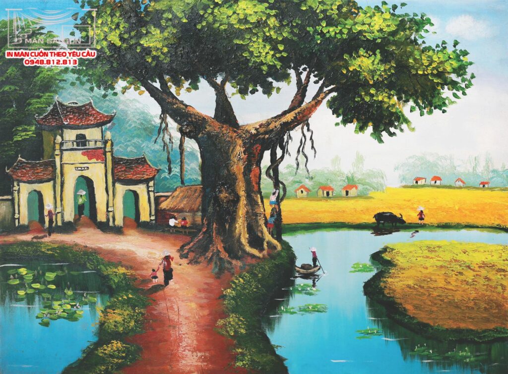 màn cuốn in tranh đồng quê việt