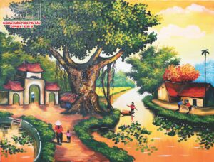 màn cuốn in tranh làng quê việt