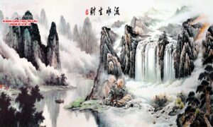 màn cuốn in tranh thư pháp
