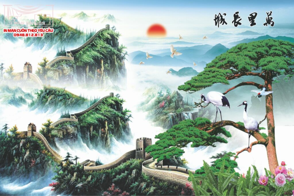 màn cuốn in tranh thư pháp