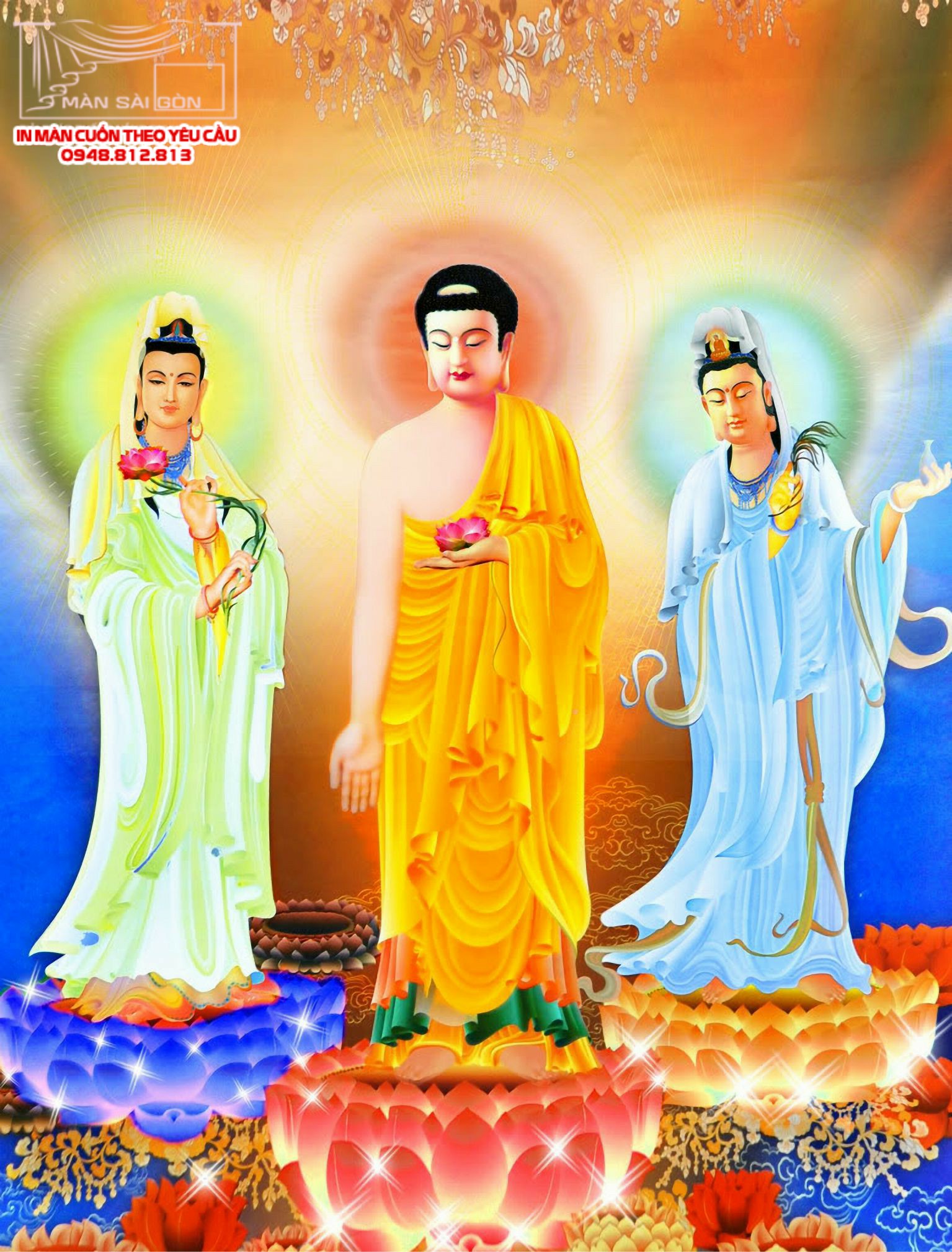 màn cuốn in tranh Phật giáo